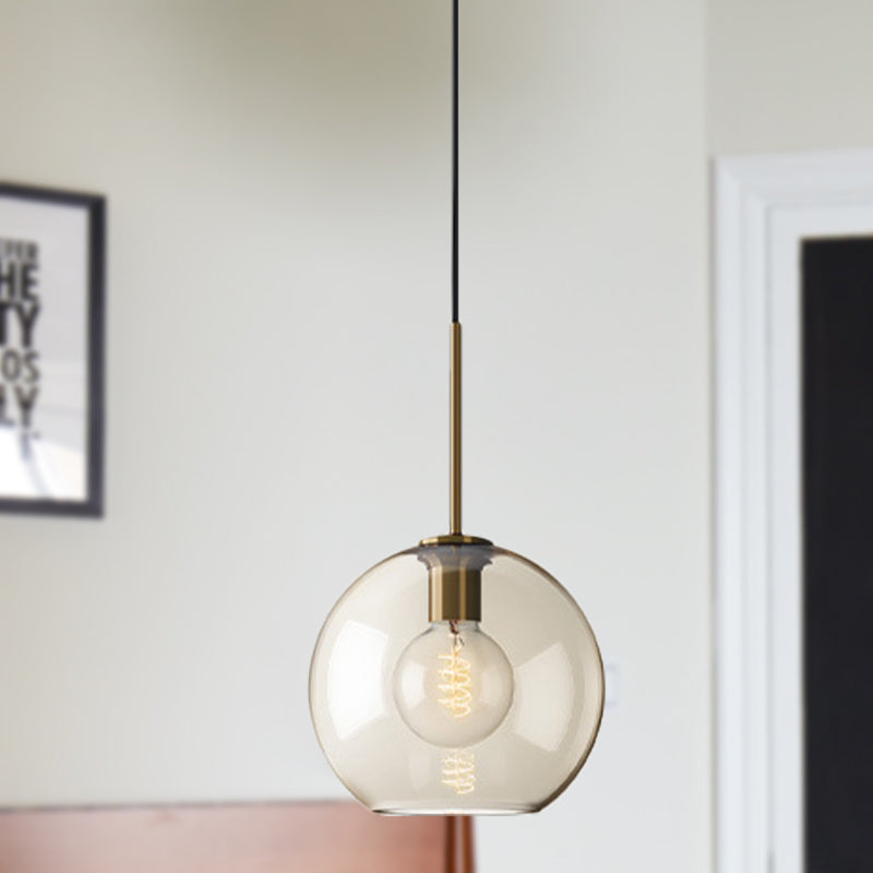 Amber Glass Sphere Pendant Lighting Modern 1 Head 8