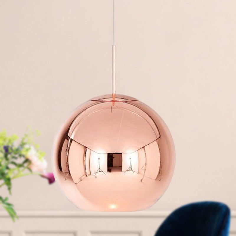 Modern 1 Head Hanging Light Copper Oval/Globe/Strip Pendant Ceiling Light with Mirror Glass Shade, 8