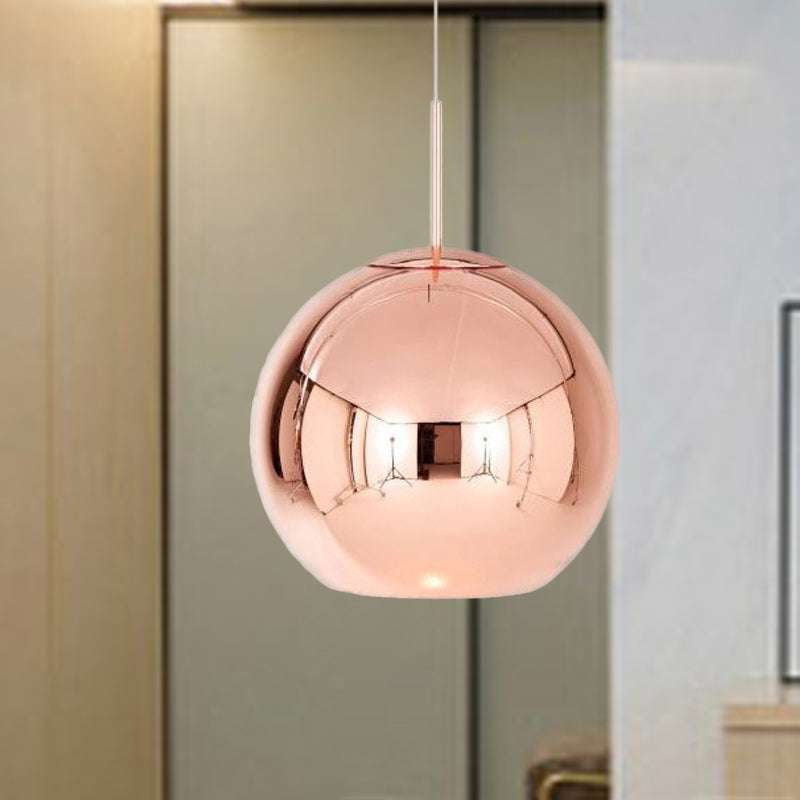 Modern 1 Head Hanging Light Copper Oval/Globe/Strip Pendant Ceiling Light with Mirror Glass Shade, 8