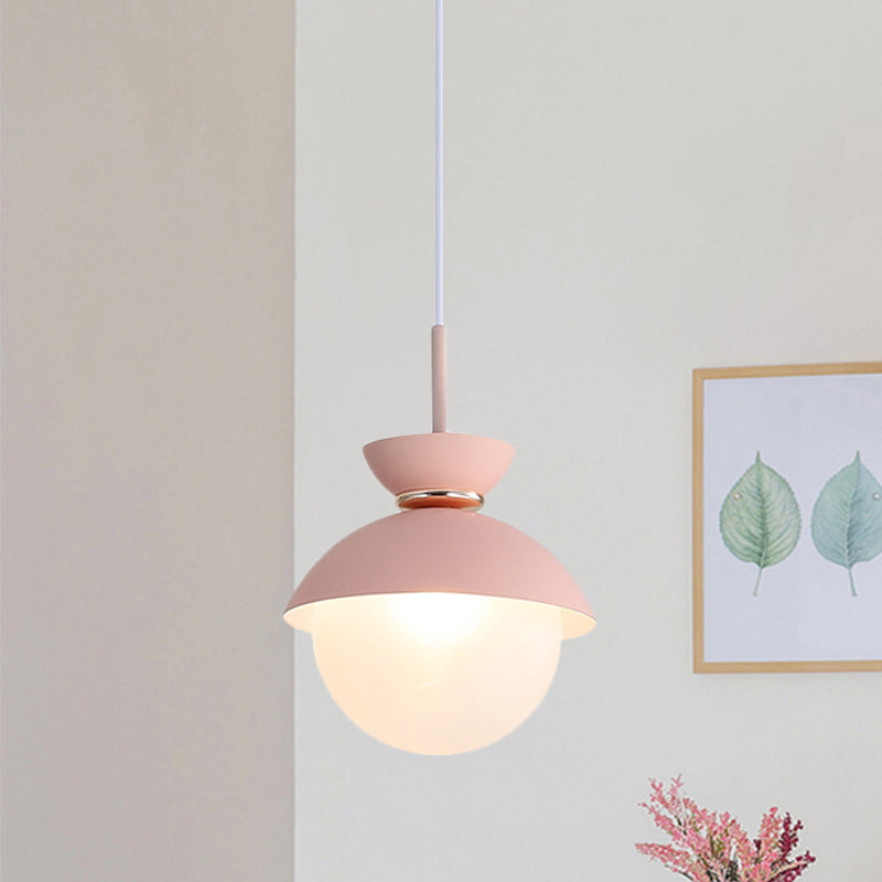 Flared Pendant Lighting Macaron Metal 1 Light Gray/Blue/Pink Hanging Ceiling Light for Dining Room Pink Clearhalo 'Ceiling Lights' 'Modern Pendants' 'Modern' 'Pendant Lights' 'Pendants' Lighting' 290311