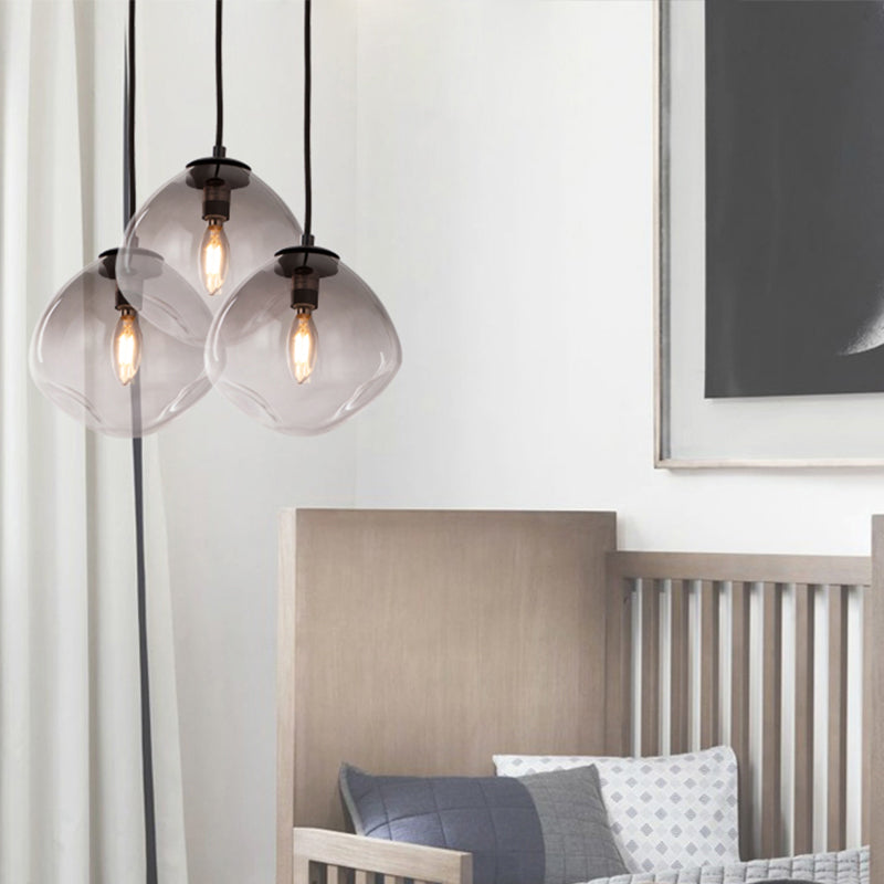 Oval Hanging Pendant Light Nordic Smoke Gray Dimpled Glass 1 Light Baby Room Ceiling Pendant Light Clearhalo 'Ceiling Lights' 'Glass shade' 'Glass' 'Modern Pendants' 'Modern' 'Pendant Lights' 'Pendants' Lighting' 290582