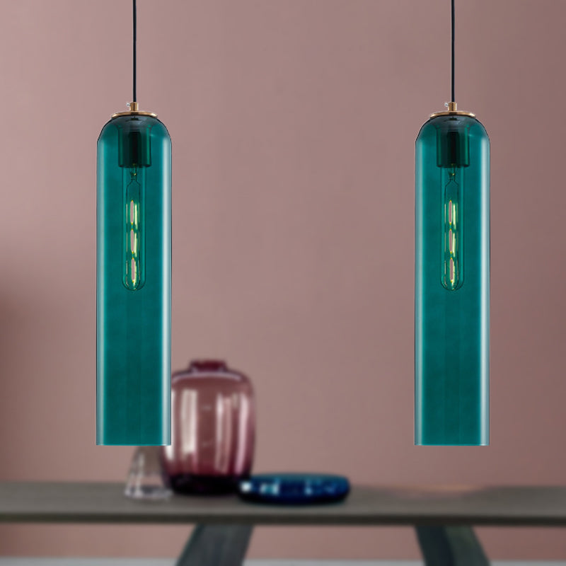 Green Glass Tubular Ceiling Pendant Light Nordic 1 Light Hanging Light for Bedroom Clearhalo 'Ceiling Lights' 'Glass shade' 'Glass' 'Modern Pendants' 'Modern' 'Pendant Lights' 'Pendants' Lighting' 290622