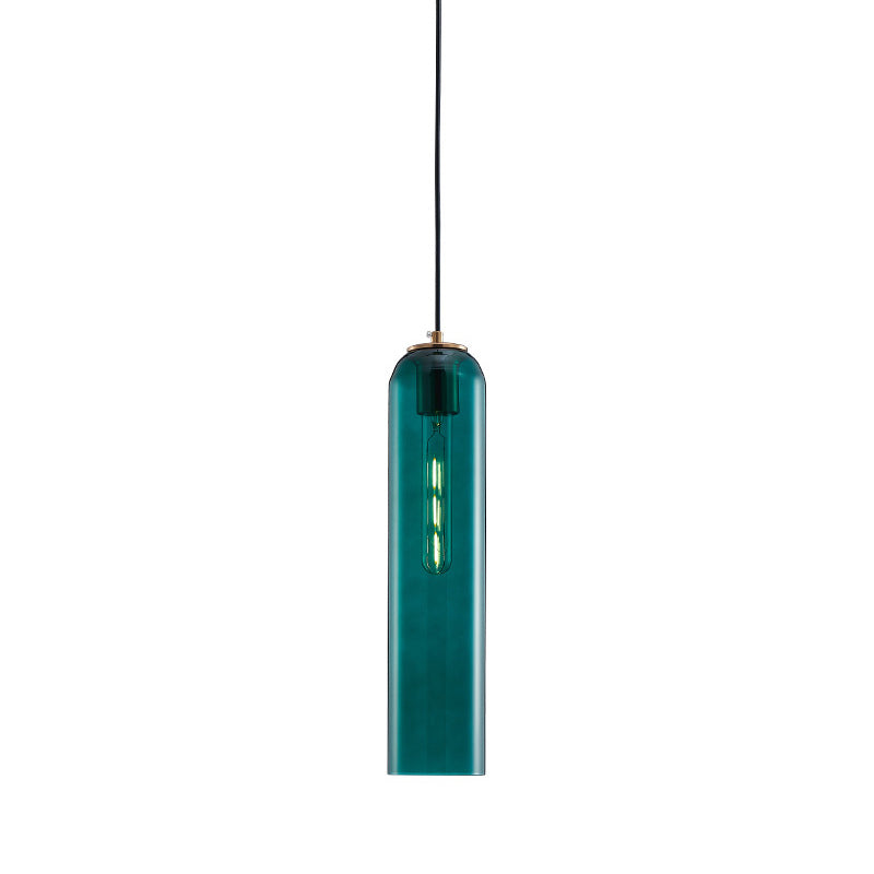 Green Glass Tubular Ceiling Pendant Light Nordic 1 Light Hanging Light for Bedroom Clearhalo 'Ceiling Lights' 'Glass shade' 'Glass' 'Modern Pendants' 'Modern' 'Pendant Lights' 'Pendants' Lighting' 290624