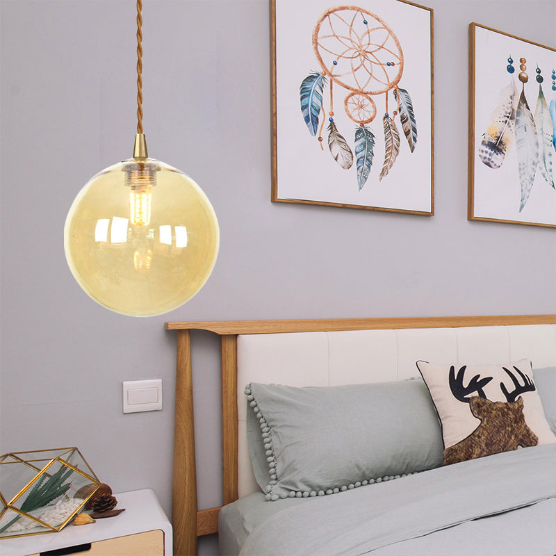 Macaron Globe/Gem Pendant Light Fixture Amber/White/Red Glass 1 Light Suspension Light with Rope for Bedroom Clearhalo 'Ceiling Lights' 'Close To Ceiling Lights' 'Glass shade' 'Glass' 'Modern Pendants' 'Modern' 'Pendant Lights' 'Pendants' Lighting' 290630