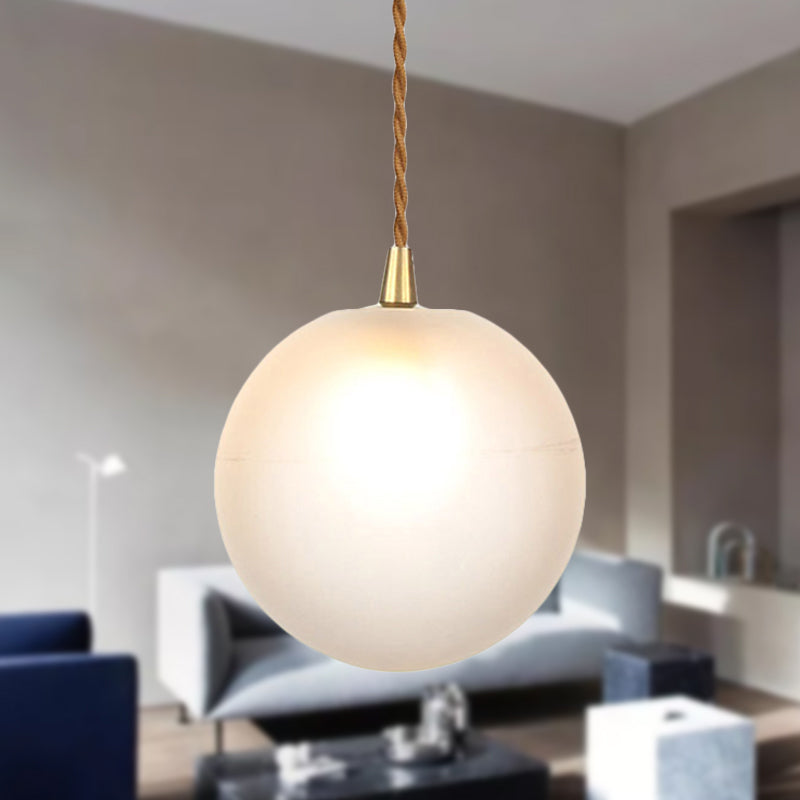 Macaron Globe/Gem Pendant Light Fixture Amber/White/Red Glass 1 Light Suspension Light with Rope for Bedroom Clearhalo 'Ceiling Lights' 'Close To Ceiling Lights' 'Glass shade' 'Glass' 'Modern Pendants' 'Modern' 'Pendant Lights' 'Pendants' Lighting' 290659