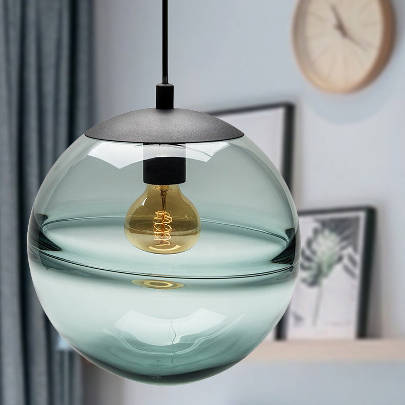 Globe Hanging Ceiling Light Contemporary Blue/Coffee Glass 1 Light Dining Room Pendant Light Blue Clearhalo 'Ceiling Lights' 'Glass shade' 'Glass' 'Modern Pendants' 'Modern' 'Pendant Lights' 'Pendants' Lighting' 290744