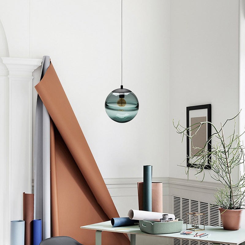 Globe Hanging Ceiling Light Contemporary Blue/Coffee Glass 1 Light Dining Room Pendant Light Clearhalo 'Ceiling Lights' 'Glass shade' 'Glass' 'Modern Pendants' 'Modern' 'Pendant Lights' 'Pendants' Lighting' 290747