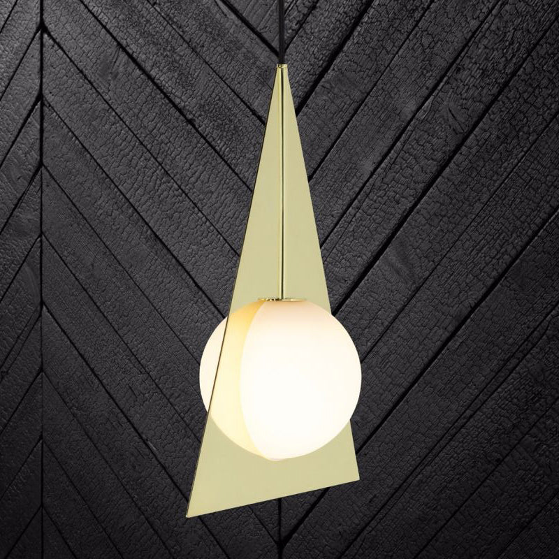 Triangle Ceiling Pendant Light Modern Metal 1 Head Gold Hanging Lamp Kit with Globe White Glass Shade Clearhalo 'Ceiling Lights' 'Glass shade' 'Glass' 'Modern Pendants' 'Modern' 'Pendant Lights' 'Pendants' Lighting' 290867