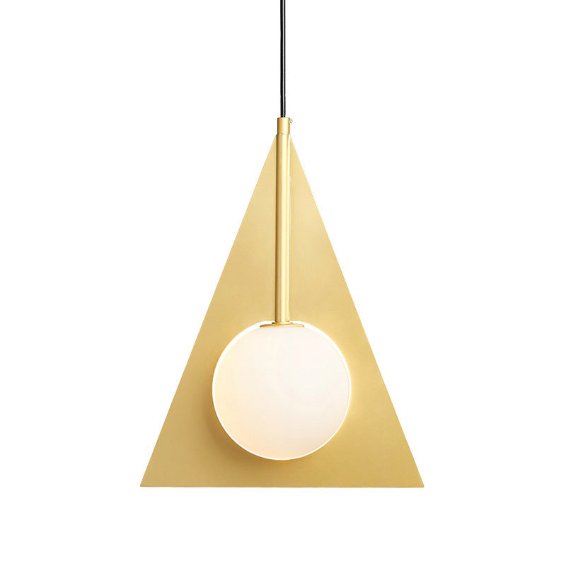Triangle Ceiling Pendant Light Modern Metal 1 Head Gold Hanging Lamp Kit with Globe White Glass Shade Clearhalo 'Ceiling Lights' 'Glass shade' 'Glass' 'Modern Pendants' 'Modern' 'Pendant Lights' 'Pendants' Lighting' 290870