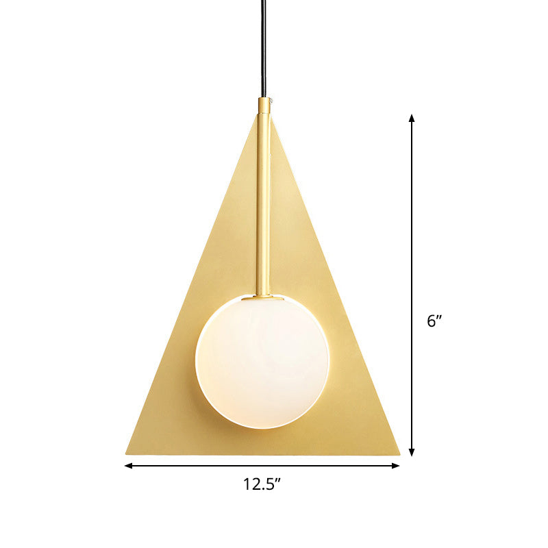 Triangle Ceiling Pendant Light Modern Metal 1 Head Gold Hanging Lamp Kit with Globe White Glass Shade Clearhalo 'Ceiling Lights' 'Glass shade' 'Glass' 'Modern Pendants' 'Modern' 'Pendant Lights' 'Pendants' Lighting' 290871