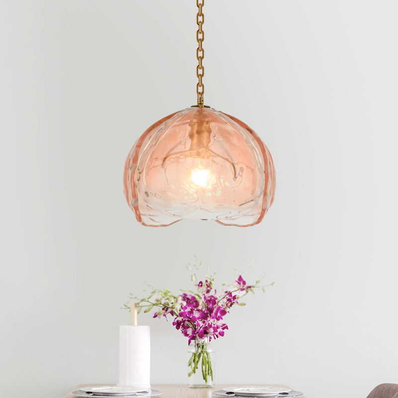 Contemporary Dome Hanging Lamp Pink Clear Glass 1 Bulb Pendant Ceiling Light for Dining Room Clearhalo 'Ceiling Lights' 'Glass shade' 'Glass' 'Modern Pendants' 'Modern' 'Pendant Lights' 'Pendants' Lighting' 290925