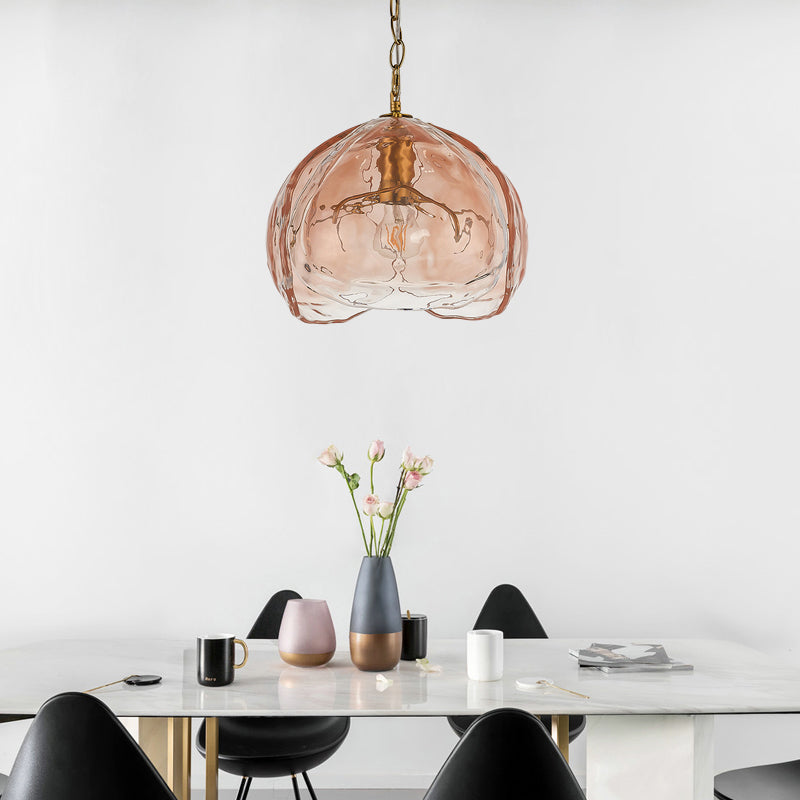 Contemporary Dome Hanging Lamp Pink Clear Glass 1 Bulb Pendant Ceiling Light for Dining Room Clearhalo 'Ceiling Lights' 'Glass shade' 'Glass' 'Modern Pendants' 'Modern' 'Pendant Lights' 'Pendants' Lighting' 290926