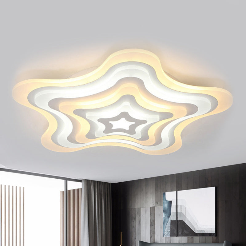 Wavy Star Shape Ceiling Lamp Contemporary Acrylic White LED Flush Mount Light, Warm/White Light/Remote Control Stepless Dimming White Clearhalo 'Ceiling Lights' 'Close To Ceiling Lights' 'Close to ceiling' 'Flush mount' Lighting' 292343