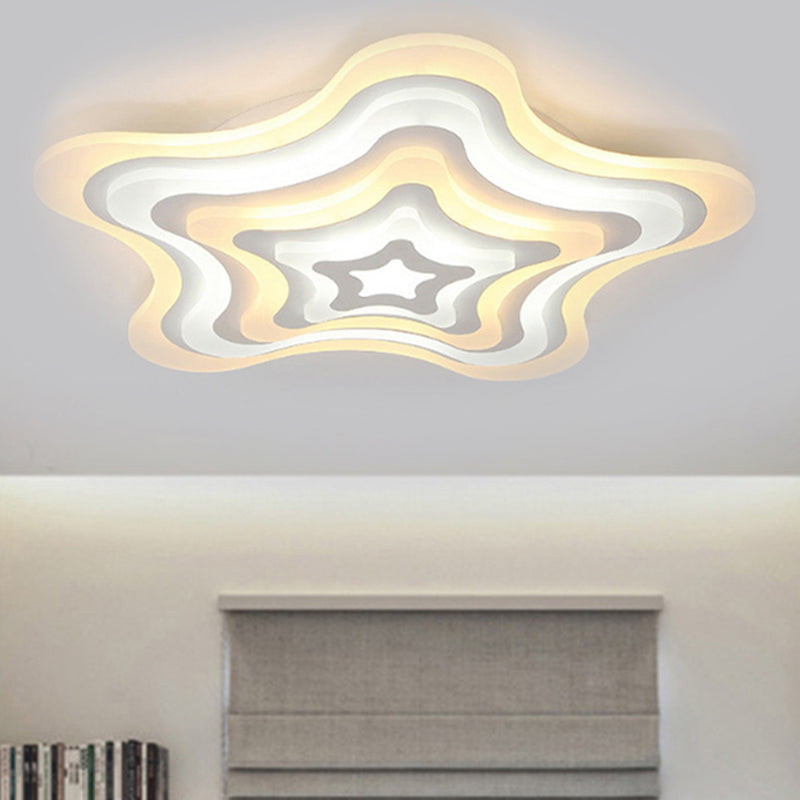 Wavy Star Shape Ceiling Lamp Contemporary Acrylic White LED Flush Mount Light, Warm/White Light/Remote Control Stepless Dimming Clearhalo 'Ceiling Lights' 'Close To Ceiling Lights' 'Close to ceiling' 'Flush mount' Lighting' 292345
