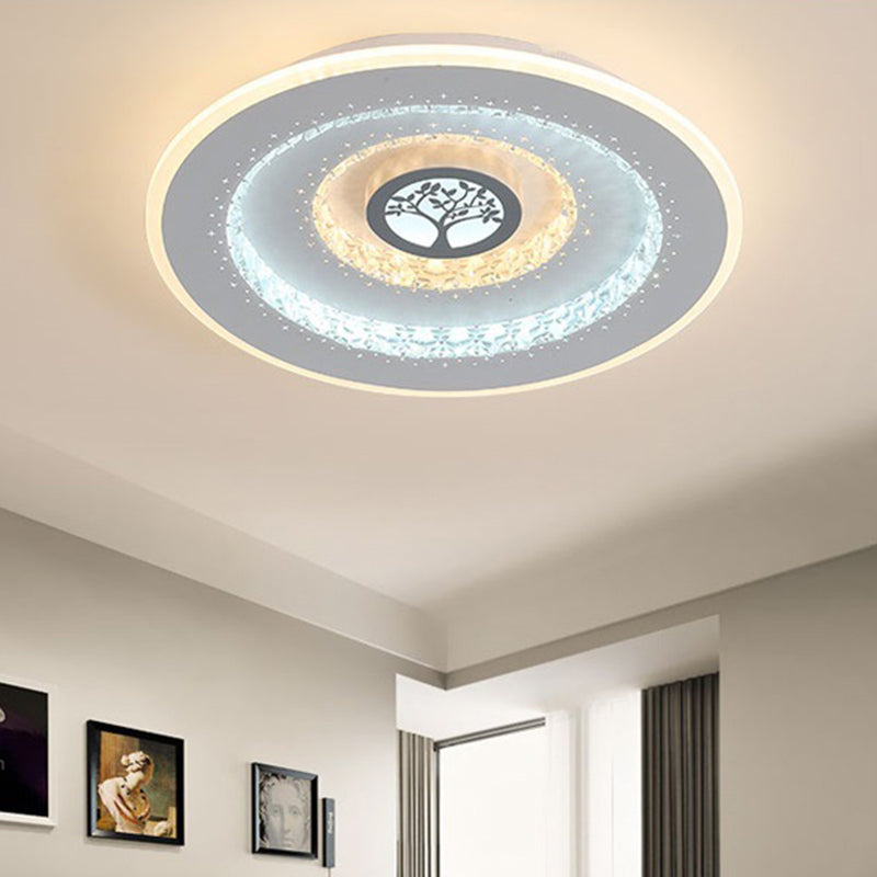 White Round Crystal LED Ceiling Light Modern Exquisite Tree Pattern Flushmount Lighting in White/Warm Light White Warm Clearhalo 'Ceiling Lights' 'Close To Ceiling Lights' 'Close to ceiling' 'Flush mount' Lighting' 292566