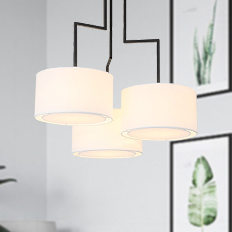 White Drum Chandelier Light Fixture Modern 3 Heads 23