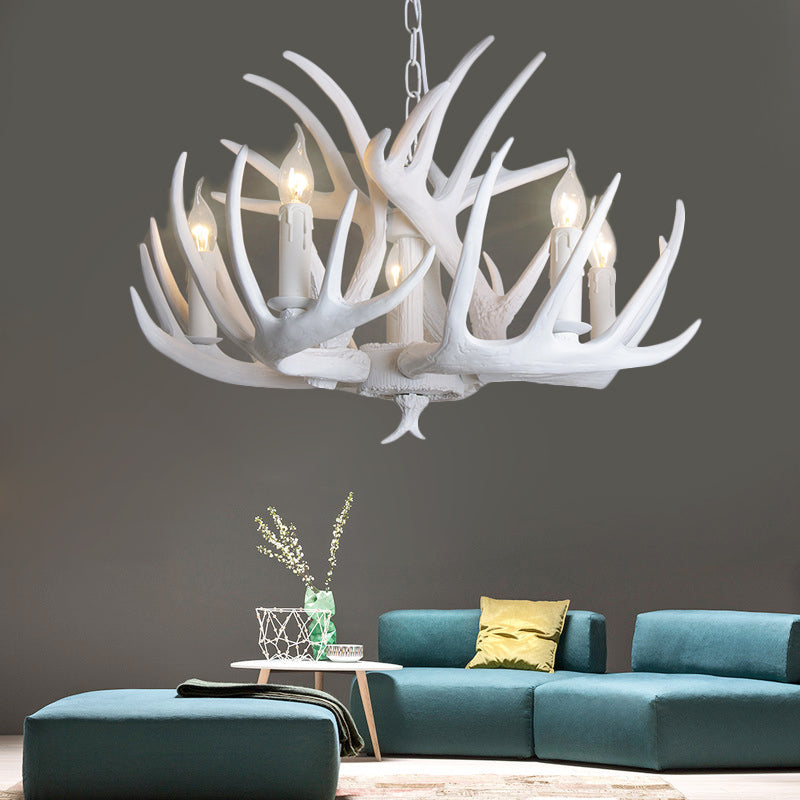 White Candle Chandelier Traditional Resin 3/4/5 Lights Living Room Pendant Ceiling Lamp with Antler Design Clearhalo 'Ceiling Lights' 'Chandeliers' Lighting' options 293040