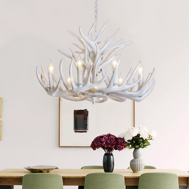 White Antler Chandelier Lighting Rustic Resin 21.5