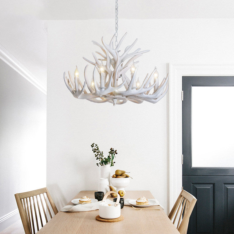 White Antler Chandelier Lighting Rustic Resin 21.5