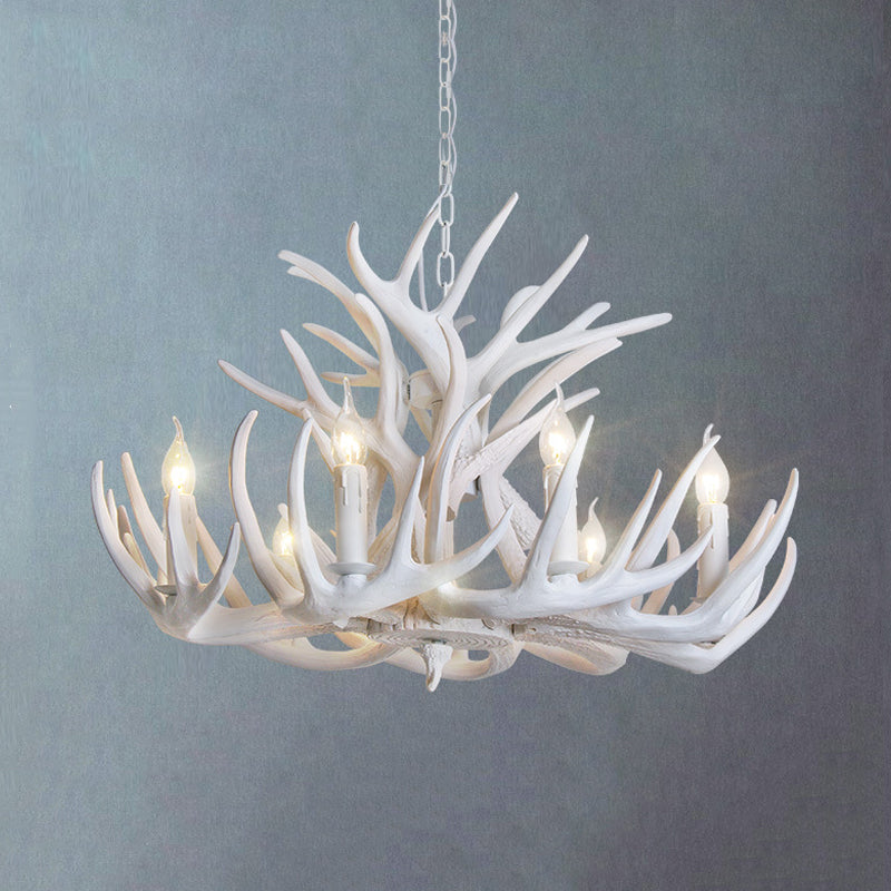 White Antler Chandelier Lighting Rustic Resin 21.5