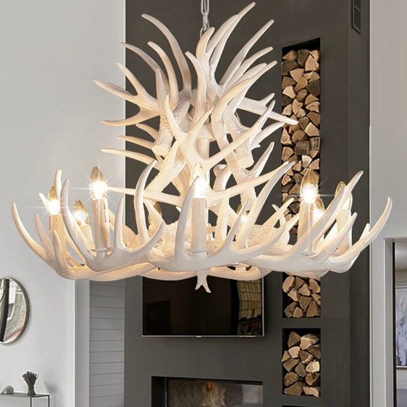 White Antler Chandelier Lighting Rustic Resin 21.5