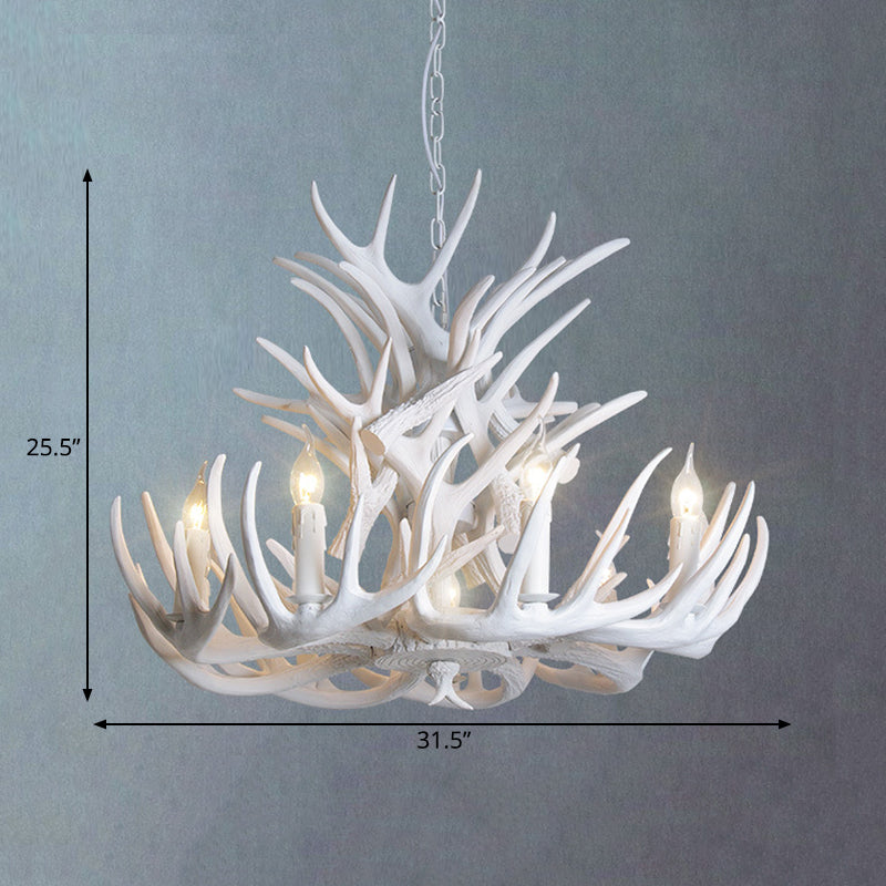 White Antler Chandelier Lighting Rustic Resin 21.5