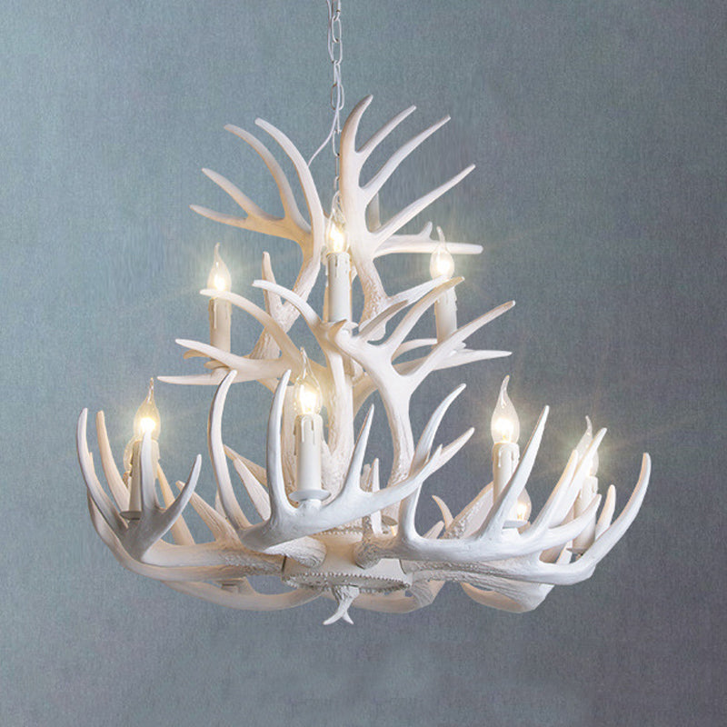 White Antler Chandelier Lighting Rustic Resin 21.5