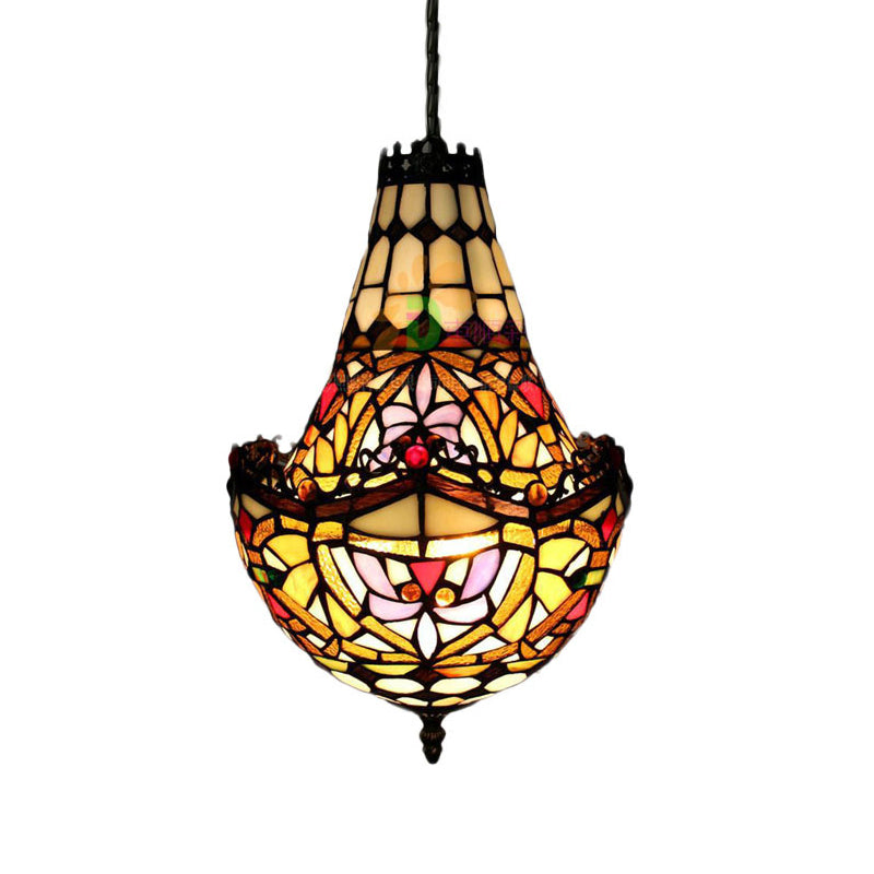 Tiffany Flower Chandelier Lighting 2/3/5 Lights Stained Glass Pendant Light Kit in Black, 10