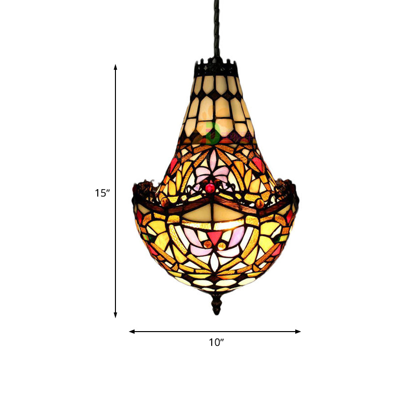 Tiffany Flower Chandelier Lighting 2/3/5 Lights Stained Glass Pendant Light Kit in Black, 10