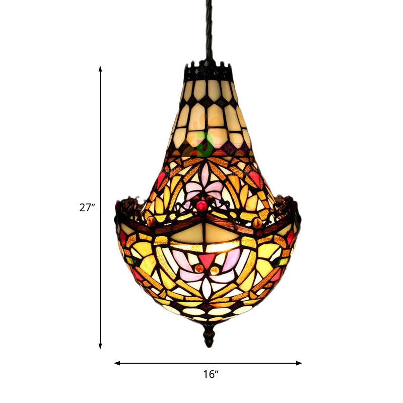 Tiffany Flower Chandelier Lighting 2/3/5 Lights Stained Glass Pendant Light Kit in Black, 10