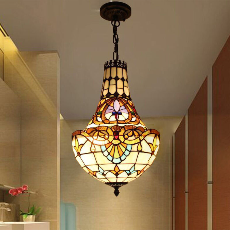 3/5 Lights Flower Chandelier Light Fixture Antique Bronze Cut Glass Suspension Pendant, 12