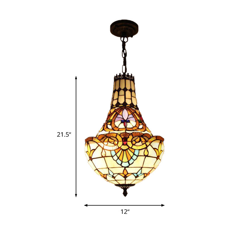 3/5 Lights Flower Chandelier Light Fixture Antique Bronze Cut Glass Suspension Pendant, 12