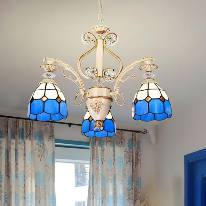 Baroque Dome Shape Chandelier Light 5/9/11 Lights Cut Glass Pendant Lighting Fixture in Blue, 23.5