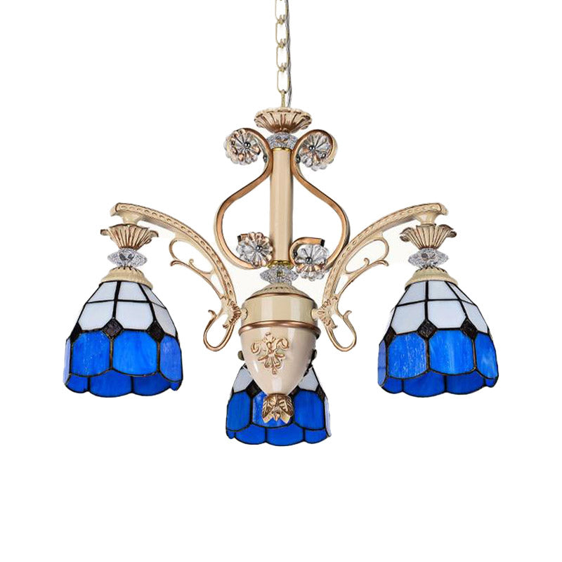 Baroque Dome Shape Chandelier Light 5/9/11 Lights Cut Glass Pendant Lighting Fixture in Blue, 23.5