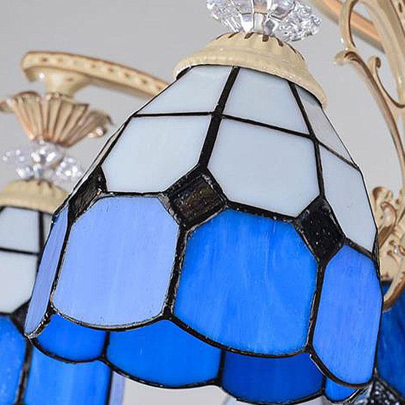 Baroque Dome Shape Chandelier Light 5/9/11 Lights Cut Glass Pendant Lighting Fixture in Blue, 23.5