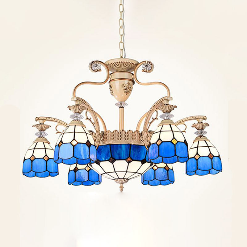 Baroque Dome Shape Chandelier Light 5/9/11 Lights Cut Glass Pendant Lighting Fixture in Blue, 23.5