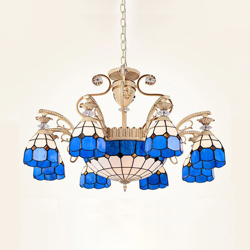 Baroque Dome Shape Chandelier Light 5/9/11 Lights Cut Glass Pendant Lighting Fixture in Blue, 23.5