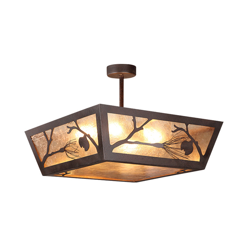 Tapered Metal Semi Flush Lighting Traditional 4 Bulbs Ceiling Mounted Lamp Fixture in Rust for Restaurant Clearhalo 'Ceiling Lights' 'Close To Ceiling Lights' 'Close to ceiling' 'Semi-flushmount' Lighting' 293386