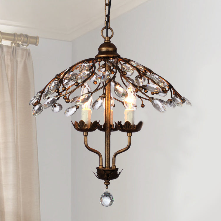 Umbrella Shape Living Room Hanging Chandelier Leaf Crystal 2 Heads Brass Hanging Light Kit Brass Clearhalo 'Ceiling Lights' 'Chandeliers' Lighting' options 293522_ec1223bb-f30a-4782-8762-88609220cba0