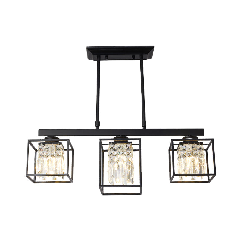 Tri-Sided Crystal Rod Black Hanging Ceiling Light Square 3/4 Heads Contemporary Island Lamp Clearhalo 'Ceiling Lights' 'Island Lights' Lighting' 293621