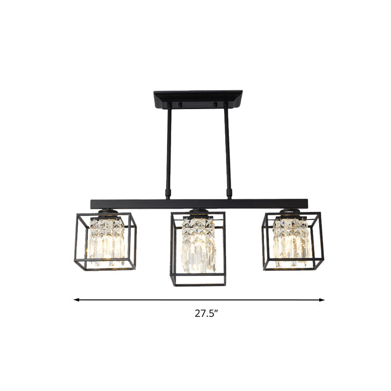 Tri-Sided Crystal Rod Black Hanging Ceiling Light Square 3/4 Heads Contemporary Island Lamp Clearhalo 'Ceiling Lights' 'Island Lights' Lighting' 293622