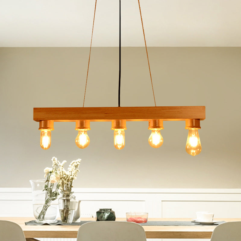 Wood Bubble Hanging Ceiling Light Modern 5 Heads Beige Island Light for Dining Room Clearhalo 'Ceiling Lights' 'Island Lights' Lighting' 293665