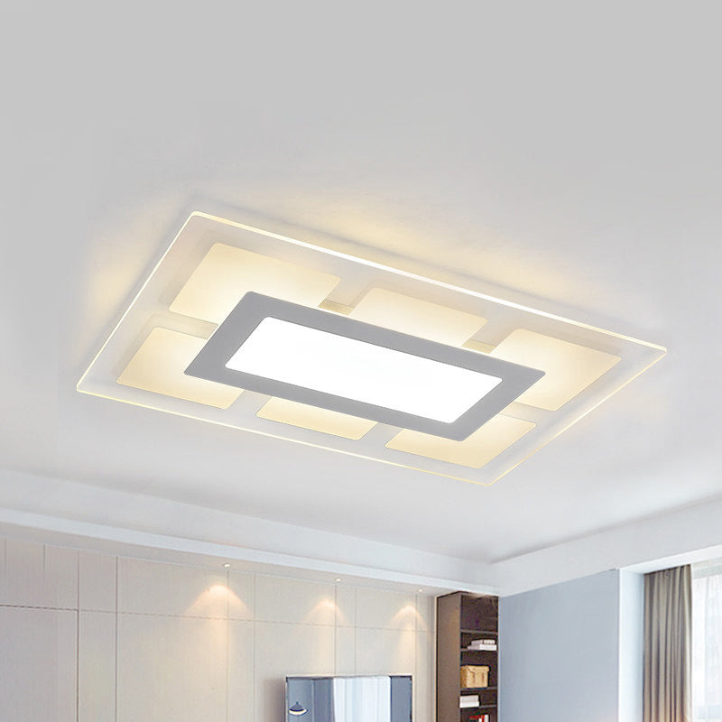 White Rectangle Ceiling Mounted Light Fixture Modern Acrylic 23.5