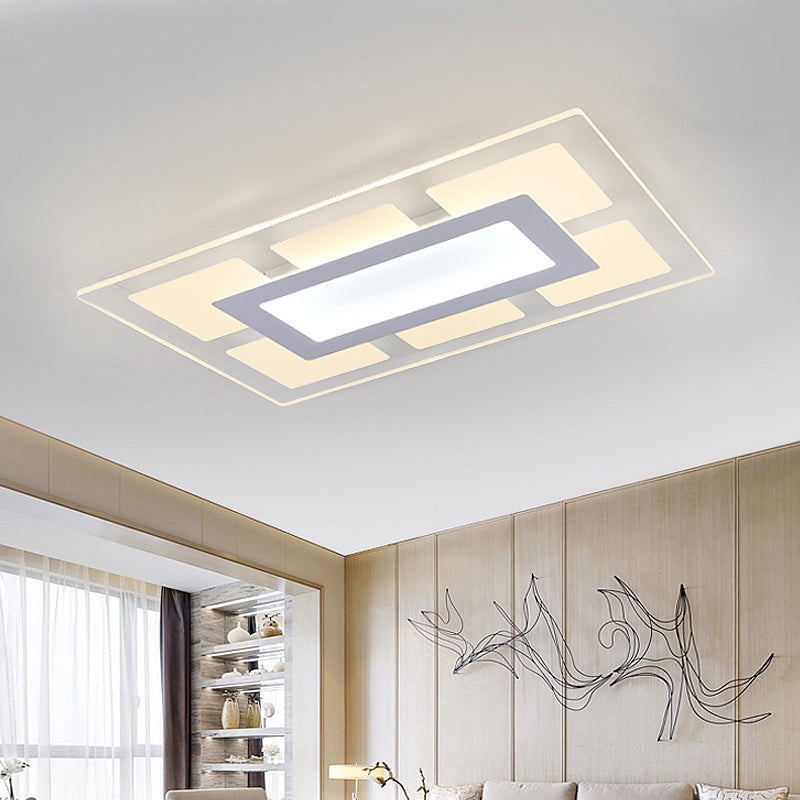 White Rectangle Ceiling Mounted Light Fixture Modern Acrylic 23.5