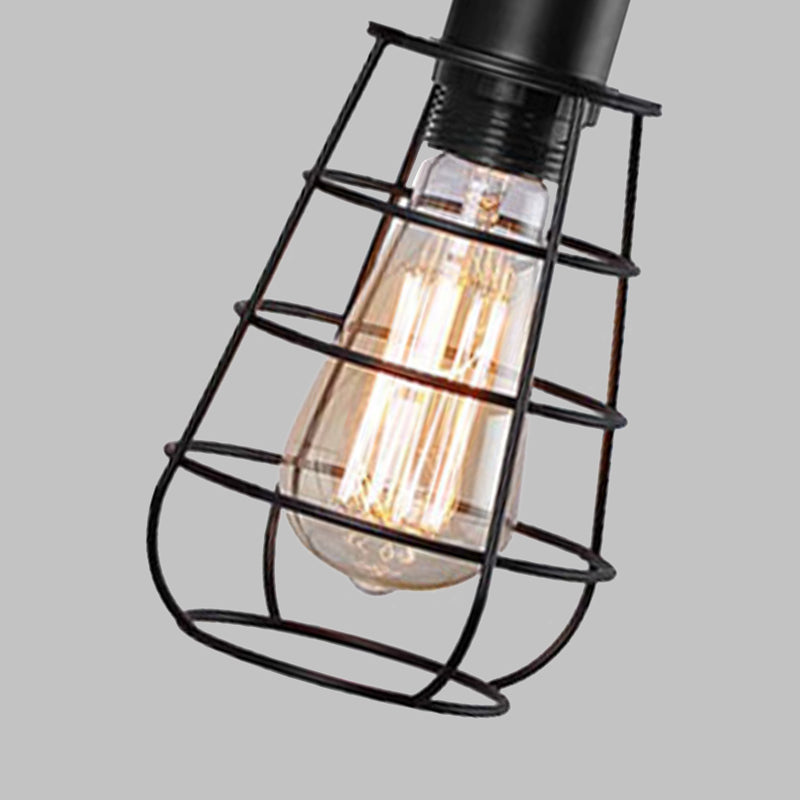 Warehouse Caged Wall Lighting Fixture 1/2 Bulbs Metallic Plug-in Pendant Light Black for Restaurant Clearhalo 'Art deco wall lights' 'Cast Iron' 'Glass' 'Industrial wall lights' 'Industrial' 'Middle century wall lights' 'Modern' 'Rustic wall lights' 'Tiffany' 'Traditional wall lights' 'Wall Lamps & Sconces' 'Wall Lights' Lighting' 294510