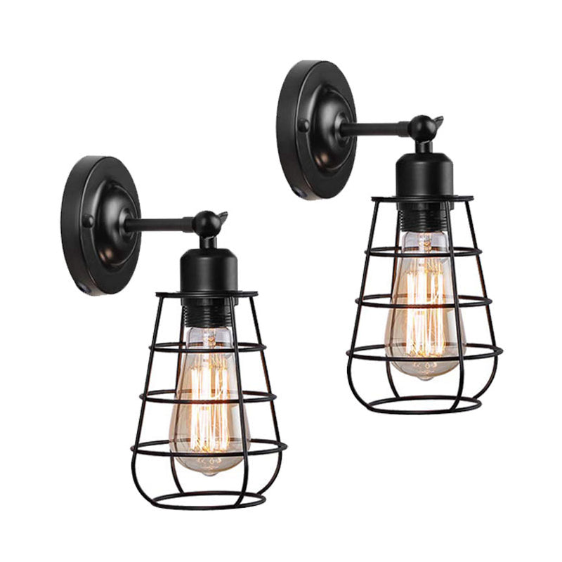 Warehouse Caged Wall Lighting Fixture 1/2 Bulbs Metallic Plug-in Pendant Light Black for Restaurant Black 2.0 Clearhalo 'Art deco wall lights' 'Cast Iron' 'Glass' 'Industrial wall lights' 'Industrial' 'Middle century wall lights' 'Modern' 'Rustic wall lights' 'Tiffany' 'Traditional wall lights' 'Wall Lamps & Sconces' 'Wall Lights' Lighting' 294511