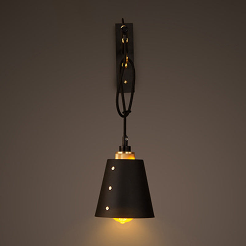 1 Light Cone Wall Lamp Vintage Black Metal Sconce Light Fixture for Dining Room Clearhalo 'Art deco wall lights' 'Cast Iron' 'Glass' 'Industrial wall lights' 'Industrial' 'Middle century wall lights' 'Modern' 'Rustic wall lights' 'Tiffany' 'Traditional wall lights' 'Wall Lamps & Sconces' 'Wall Lights' Lighting' 294542