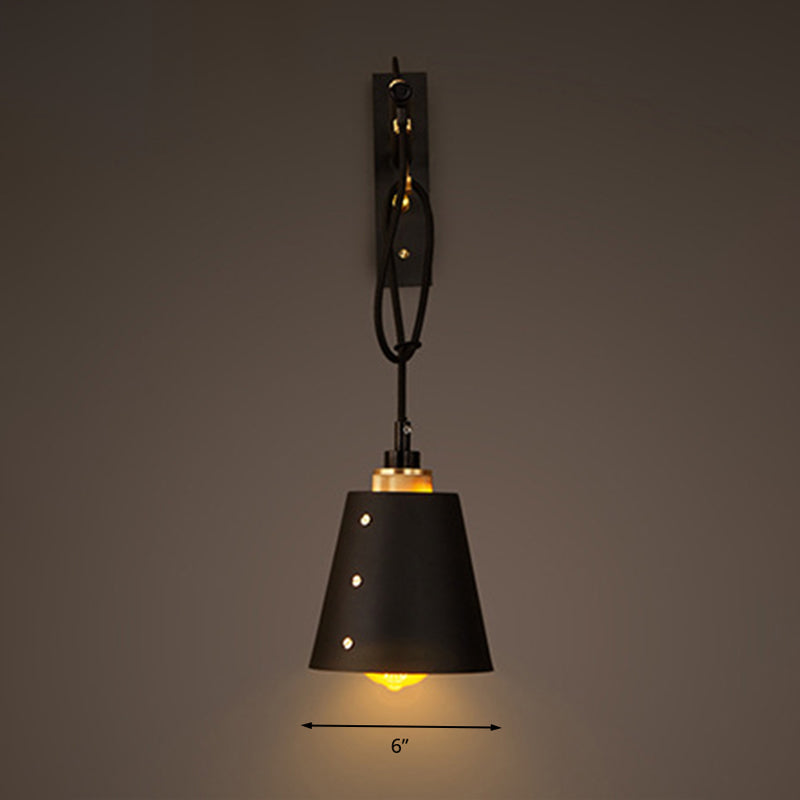 1 Light Cone Wall Lamp Vintage Black Metal Sconce Light Fixture for Dining Room Clearhalo 'Art deco wall lights' 'Cast Iron' 'Glass' 'Industrial wall lights' 'Industrial' 'Middle century wall lights' 'Modern' 'Rustic wall lights' 'Tiffany' 'Traditional wall lights' 'Wall Lamps & Sconces' 'Wall Lights' Lighting' 294543