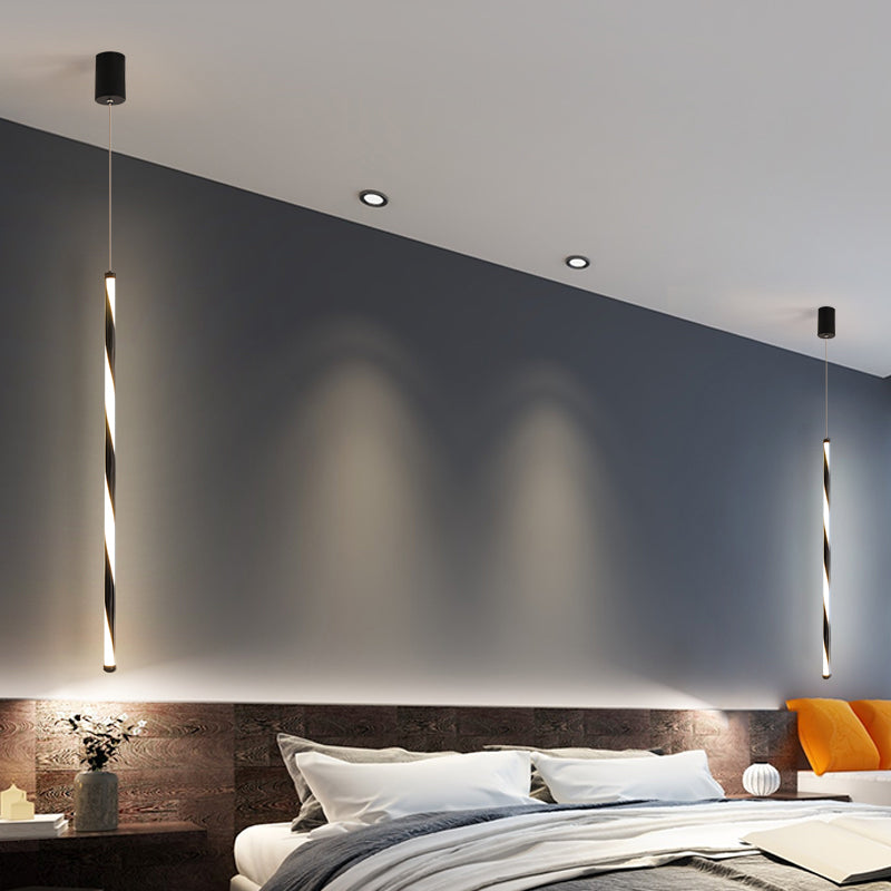 Tube Pendant Light Fixture Modern Metal Black LED Changing Light in Warm/White Light for Bedroom Clearhalo 'Ceiling Lights' 'Modern Pendants' 'Modern' 'Pendant Lights' 'Pendants' Lighting' 294686