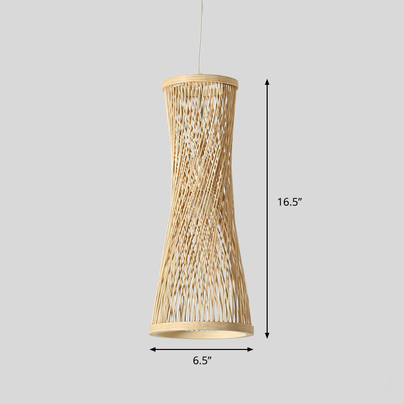 Curved Pendant Lighting Asia Bamboo 1 Light Beige Hanging Light Fixture for Dining Room Clearhalo 'Ceiling Lights' 'Modern Pendants' 'Modern' 'Pendant Lights' 'Pendants' Lighting' 294703